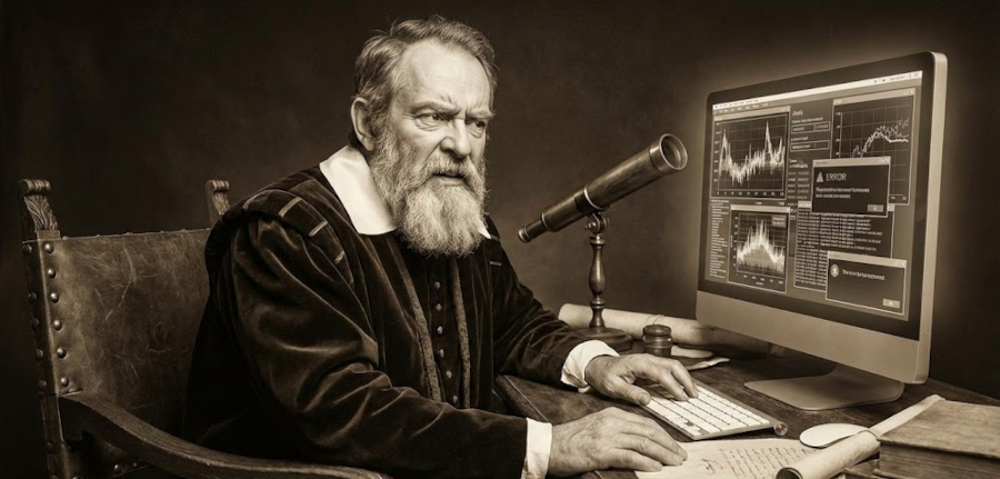 Poor Galileo working on modern computer